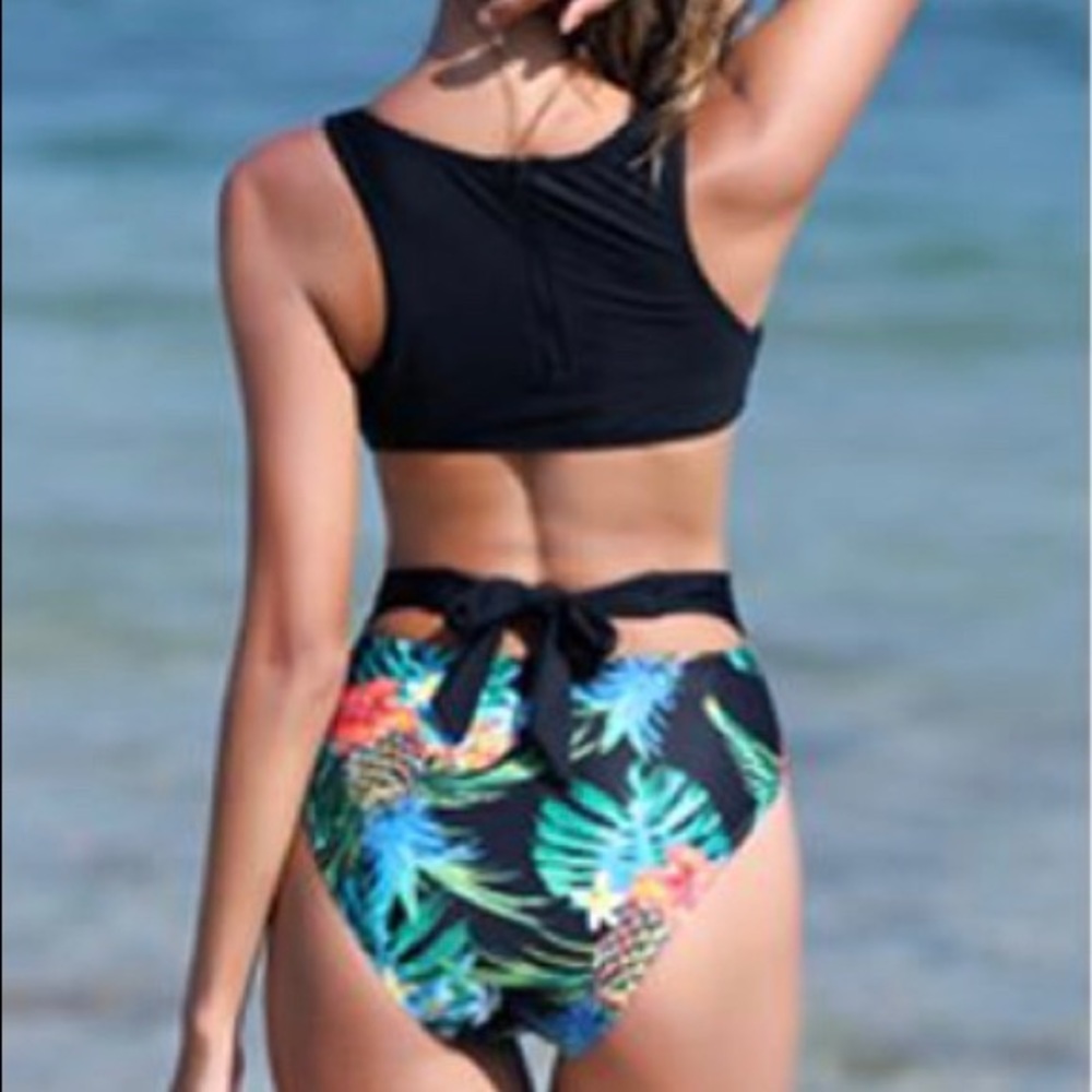 Tempt Me Black Tropical Print One Piece Ti…